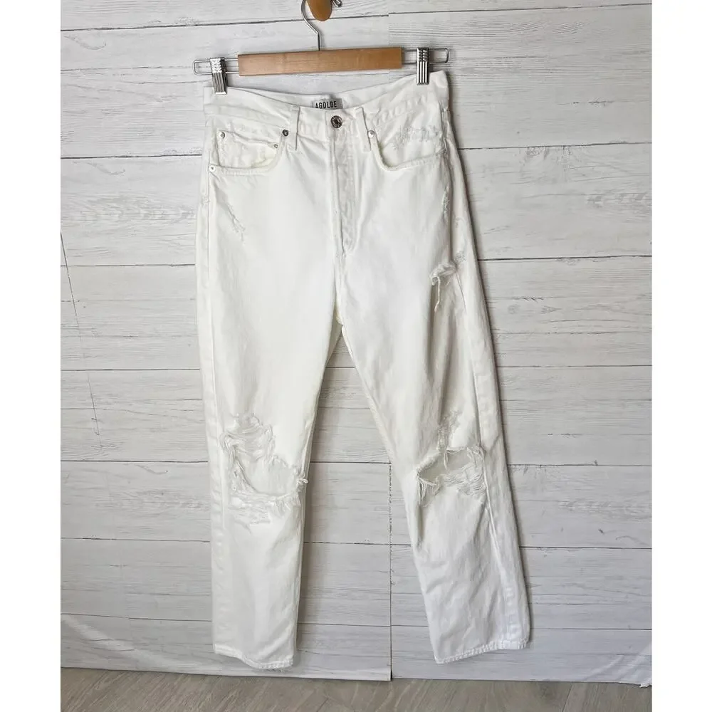 Revolve Agolde Jeans Womens Size 25 White 90's Fit Button Fly Destroyed Detail
